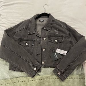 NWT Black denim playboy jacket xs/s bedazzled